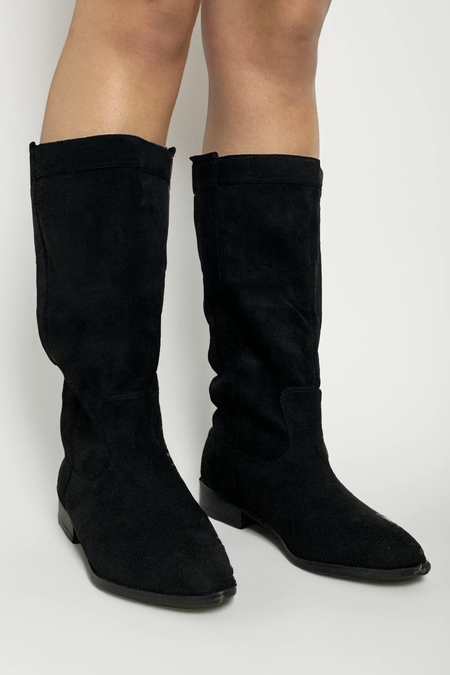Black Vegan Suede Classic Casual Flat Boots