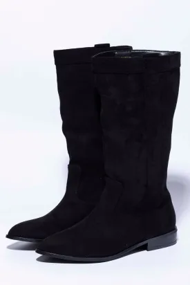 Black Vegan Suede Classic Casual Flat Boots