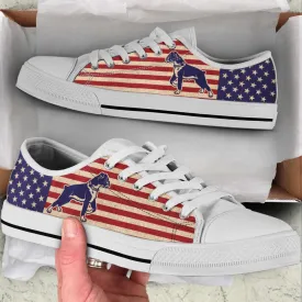Boxer Dog Usa Flag Low Top Shoes Canvas Sneakers Casual Shoes, Dog Printed Shoes, Canvas Shoes For Men, Women