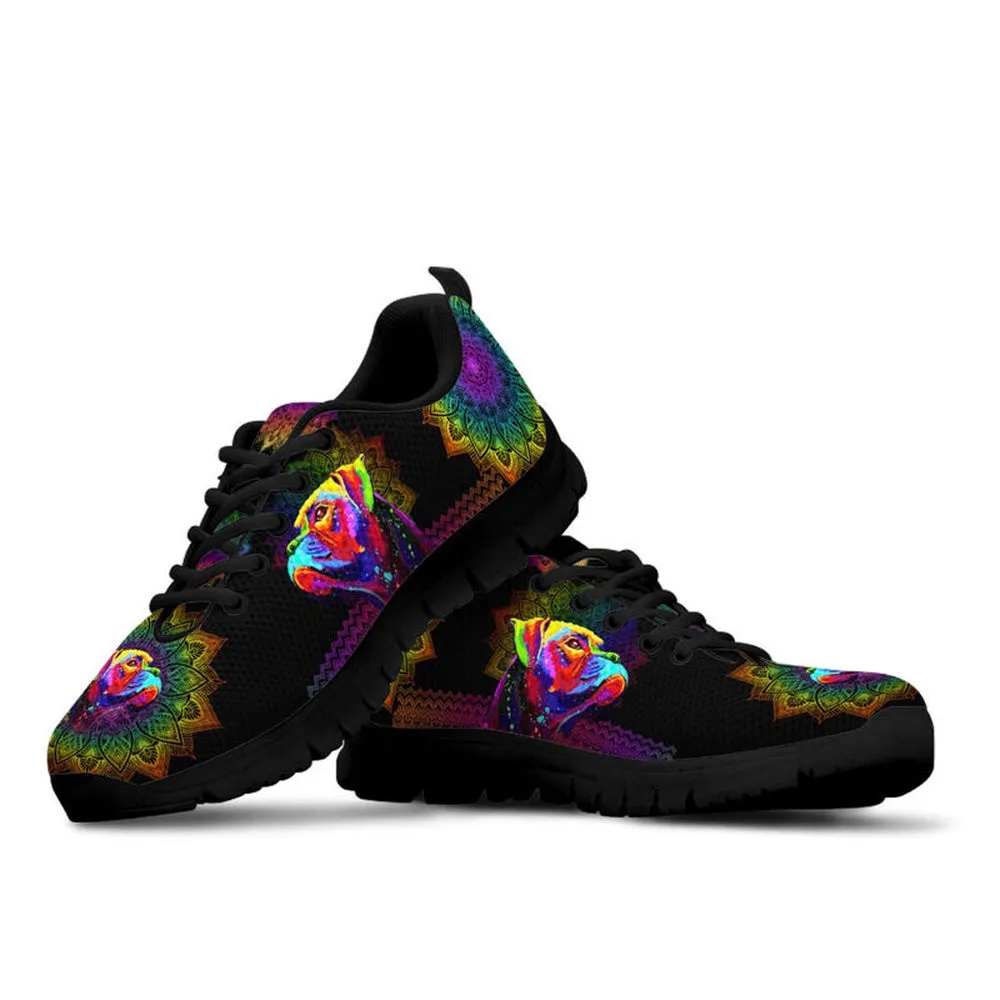 Boxer Sneaker, Boxer Dog Colorful Mandala Sneakers, Boxer Shoes