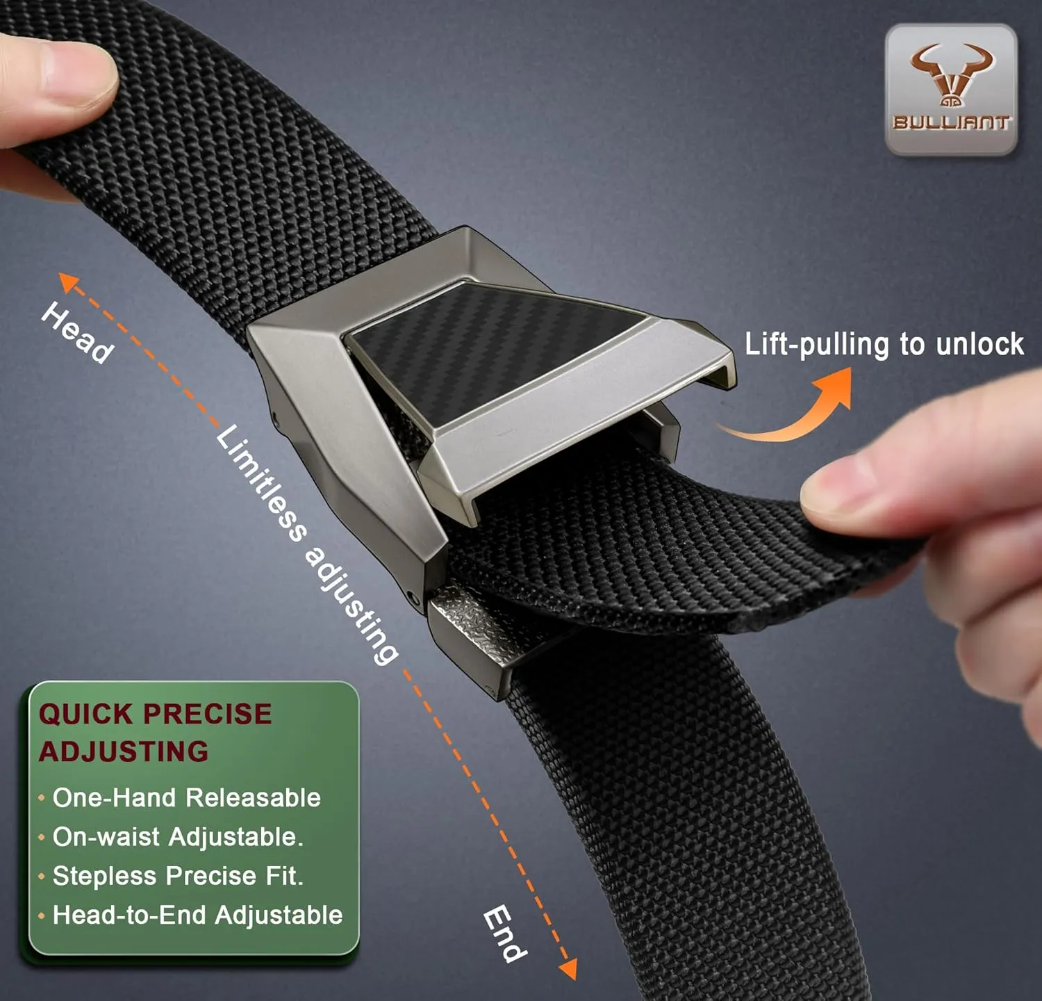 BULLIANT Tactical Belt for Men, Men Stretch Nylon Web Gift Belt 1.5"-Hiking Rigger Military Work-Quick Release