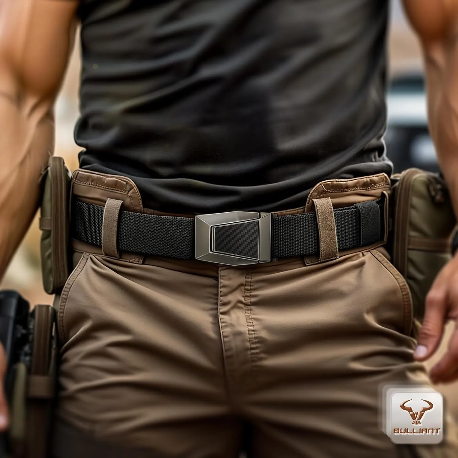 BULLIANT Tactical Belt for Men, Men Stretch Nylon Web Gift Belt 1.5"-Hiking Rigger Military Work-Quick Release