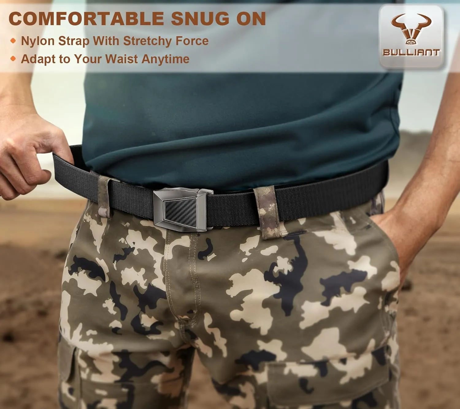 BULLIANT Tactical Belt for Men, Men Stretch Nylon Web Gift Belt 1.5"-Hiking Rigger Military Work-Quick Release