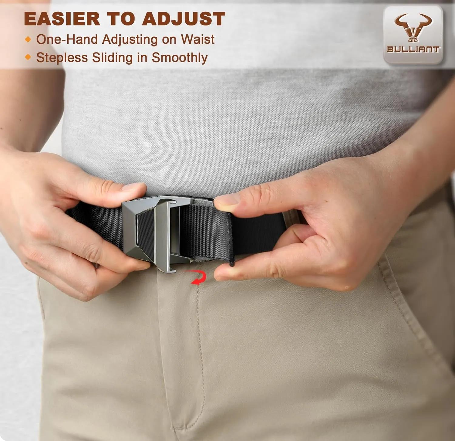 BULLIANT Tactical Belt for Men, Men Stretch Nylon Web Gift Belt 1.5"-Hiking Rigger Military Work-Quick Release