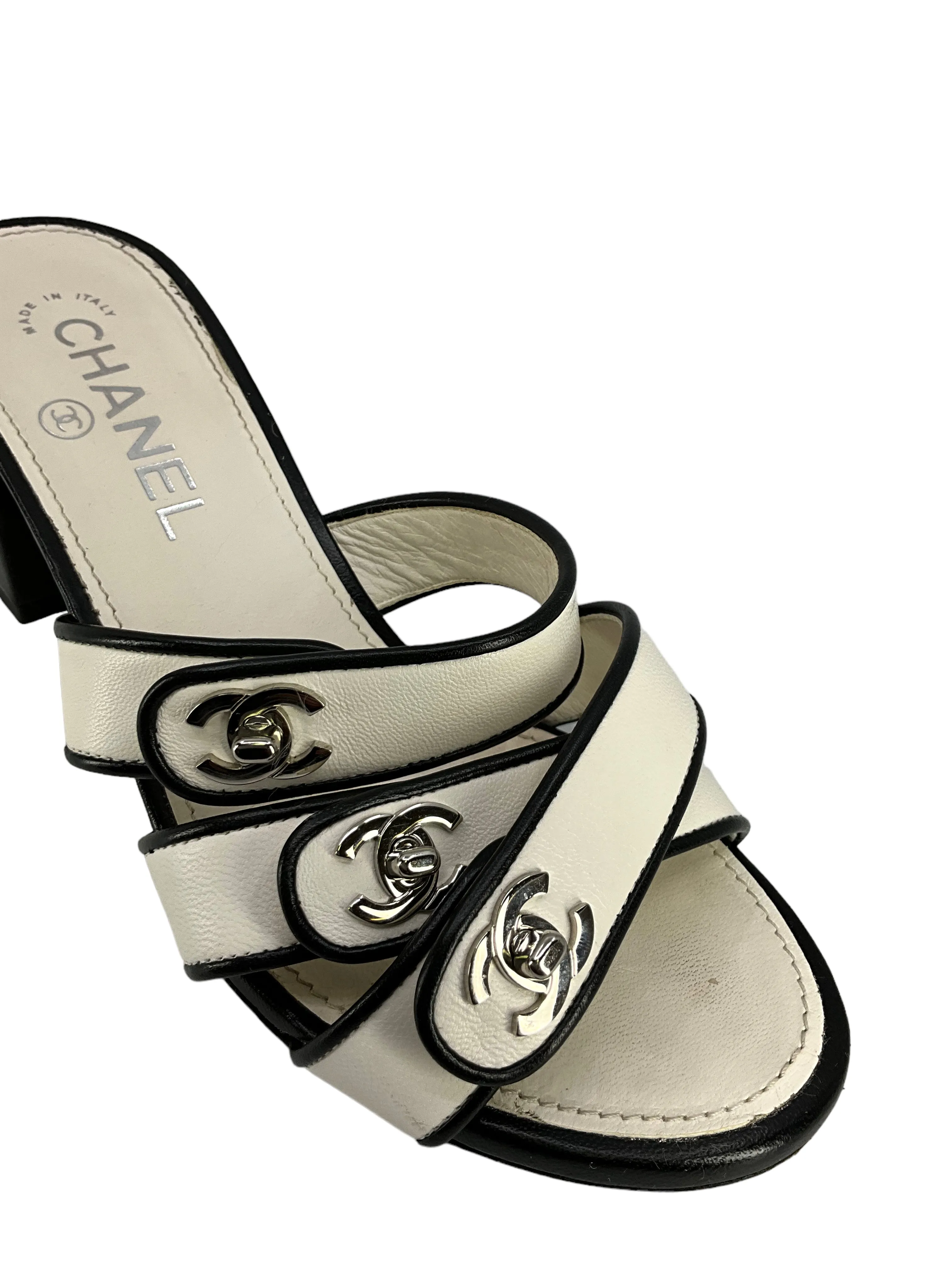 CHANEL CC Turnlock Leather Sandals Size 7