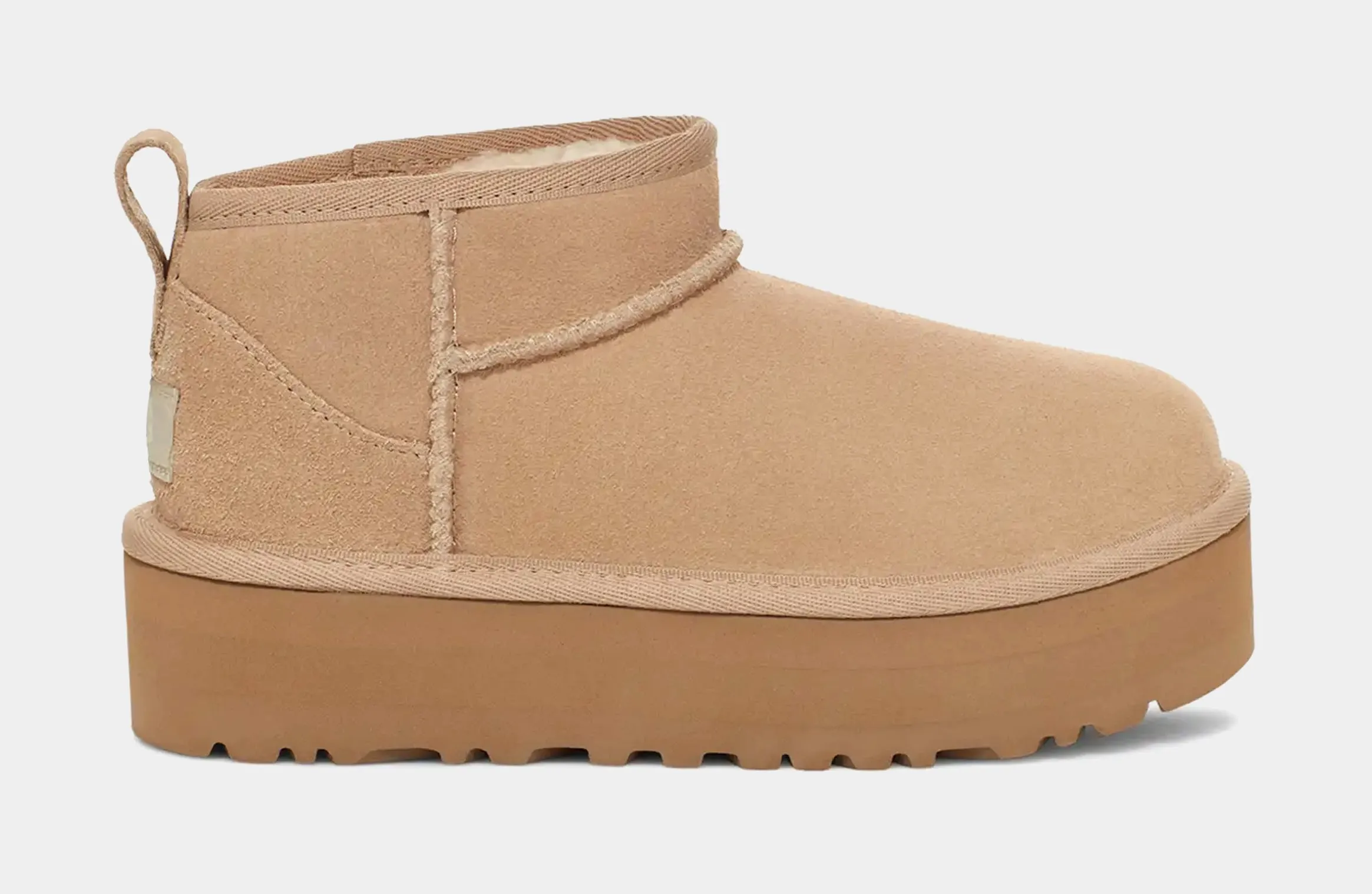 Classic Ultra Mini Platform Boot Grade School Boots (Beige)