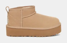 Classic Ultra Mini Platform Boot Grade School Boots (Beige)