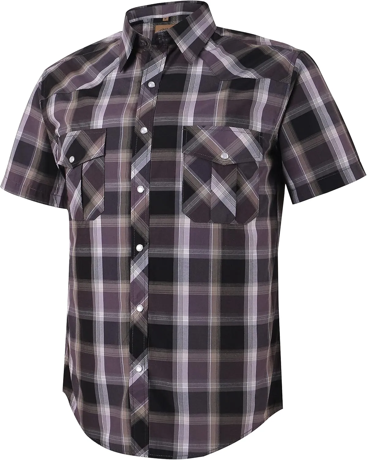 COEVALS CLUB Men's Western Plaid Pearl Snap Buttons Two Pocket Casual Short Sleeve Shirts