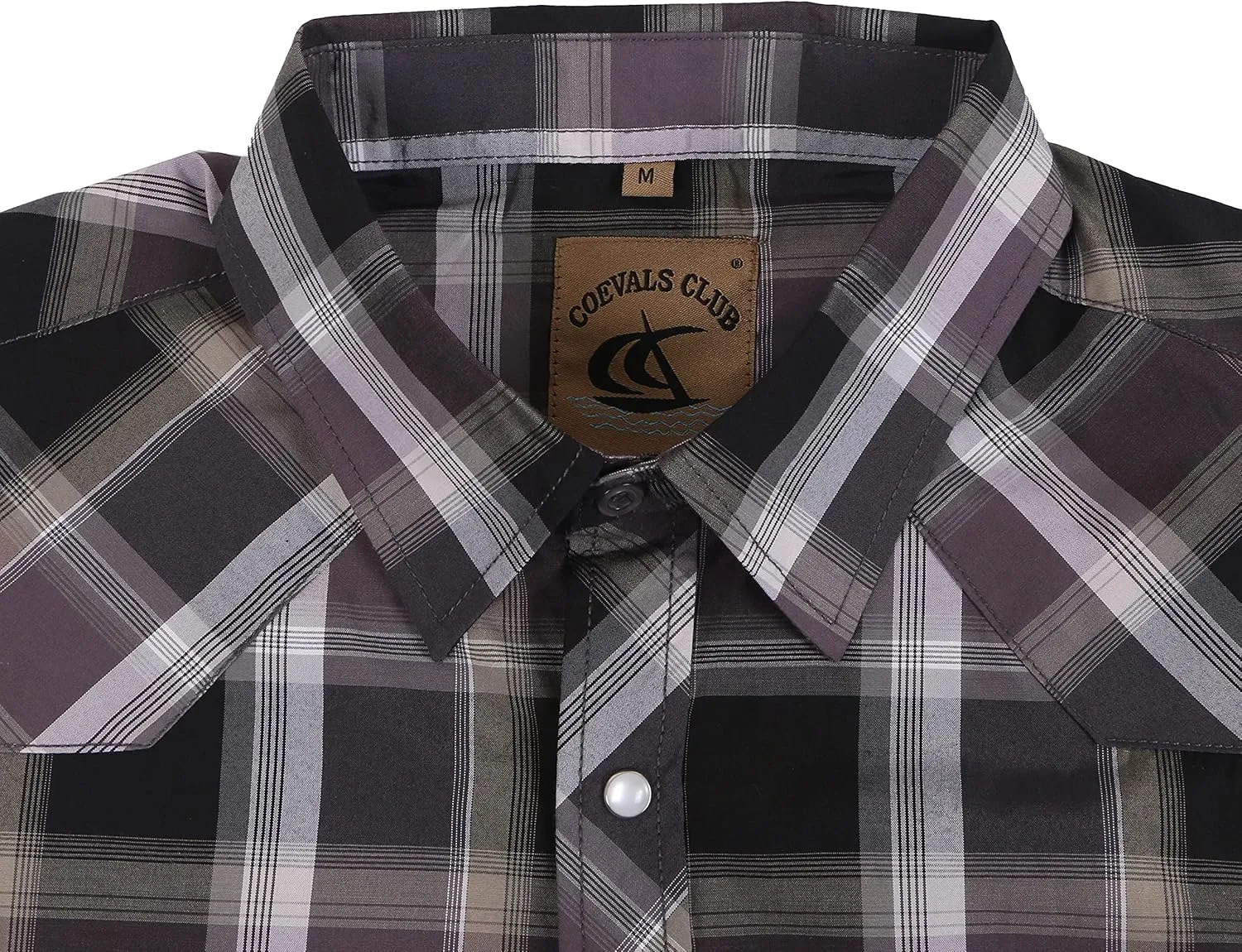 COEVALS CLUB Men's Western Plaid Pearl Snap Buttons Two Pocket Casual Short Sleeve Shirts