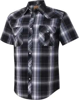 COEVALS CLUB Men's Western Plaid Pearl Snap Buttons Two Pocket Casual Short Sleeve Shirts