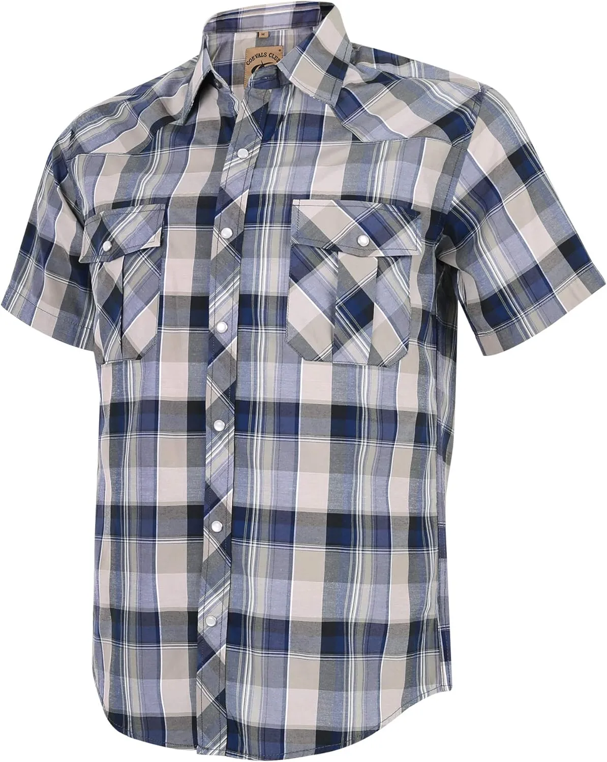 COEVALS CLUB Men's Western Plaid Pearl Snap Buttons Two Pocket Casual Short Sleeve Shirts