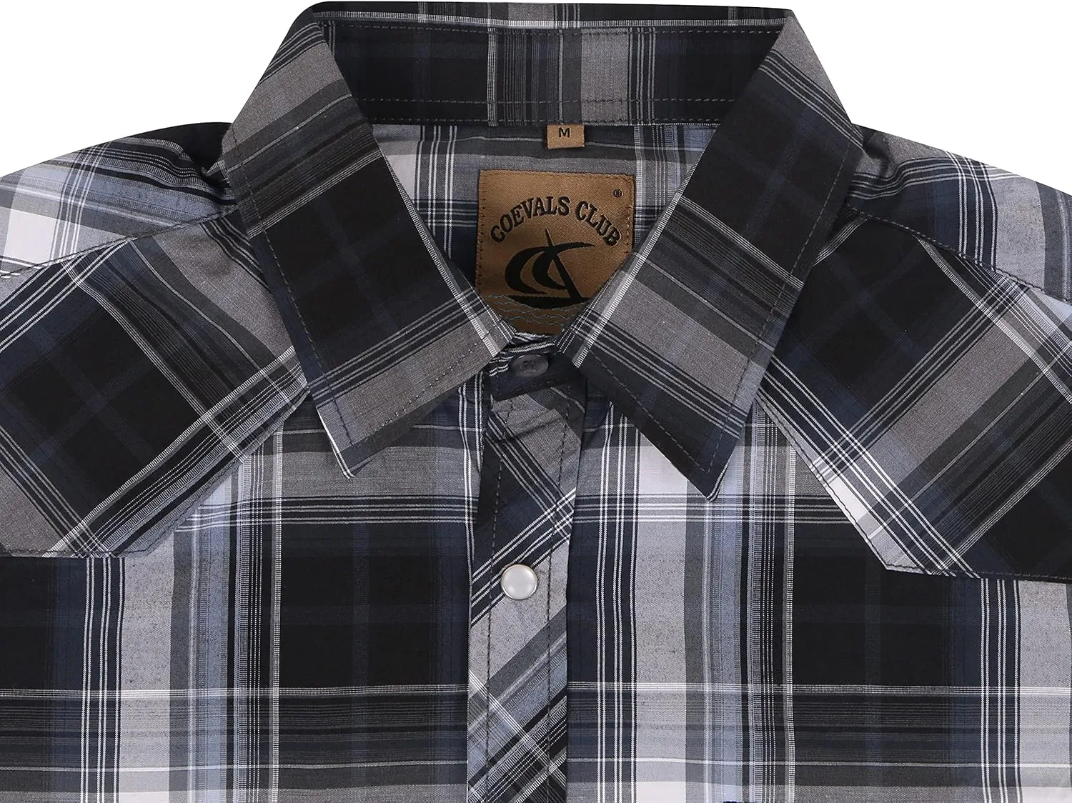 COEVALS CLUB Men's Western Plaid Pearl Snap Buttons Two Pocket Casual Short Sleeve Shirts