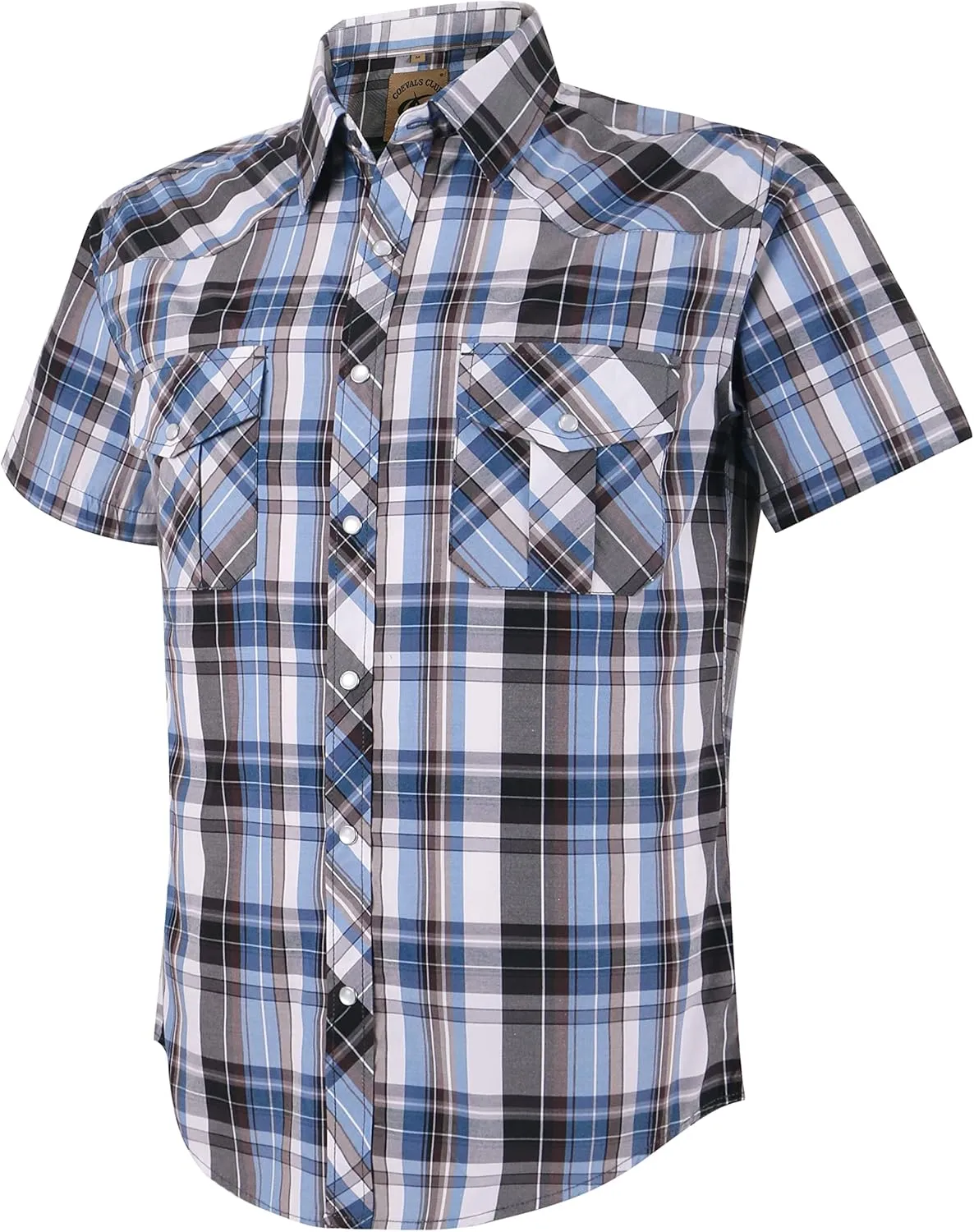 COEVALS CLUB Men's Western Plaid Pearl Snap Buttons Two Pocket Casual Short Sleeve Shirts