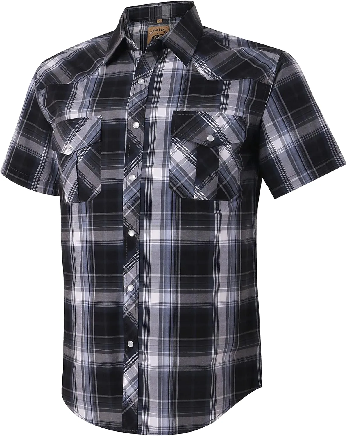 COEVALS CLUB Men's Western Plaid Pearl Snap Buttons Two Pocket Casual Short Sleeve Shirts