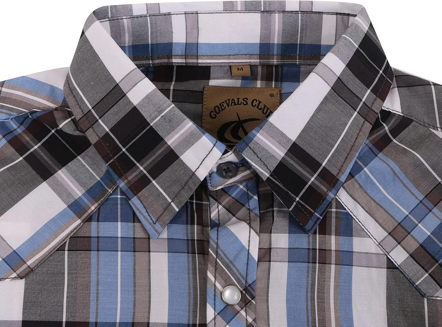 COEVALS CLUB Men's Western Plaid Pearl Snap Buttons Two Pocket Casual Short Sleeve Shirts