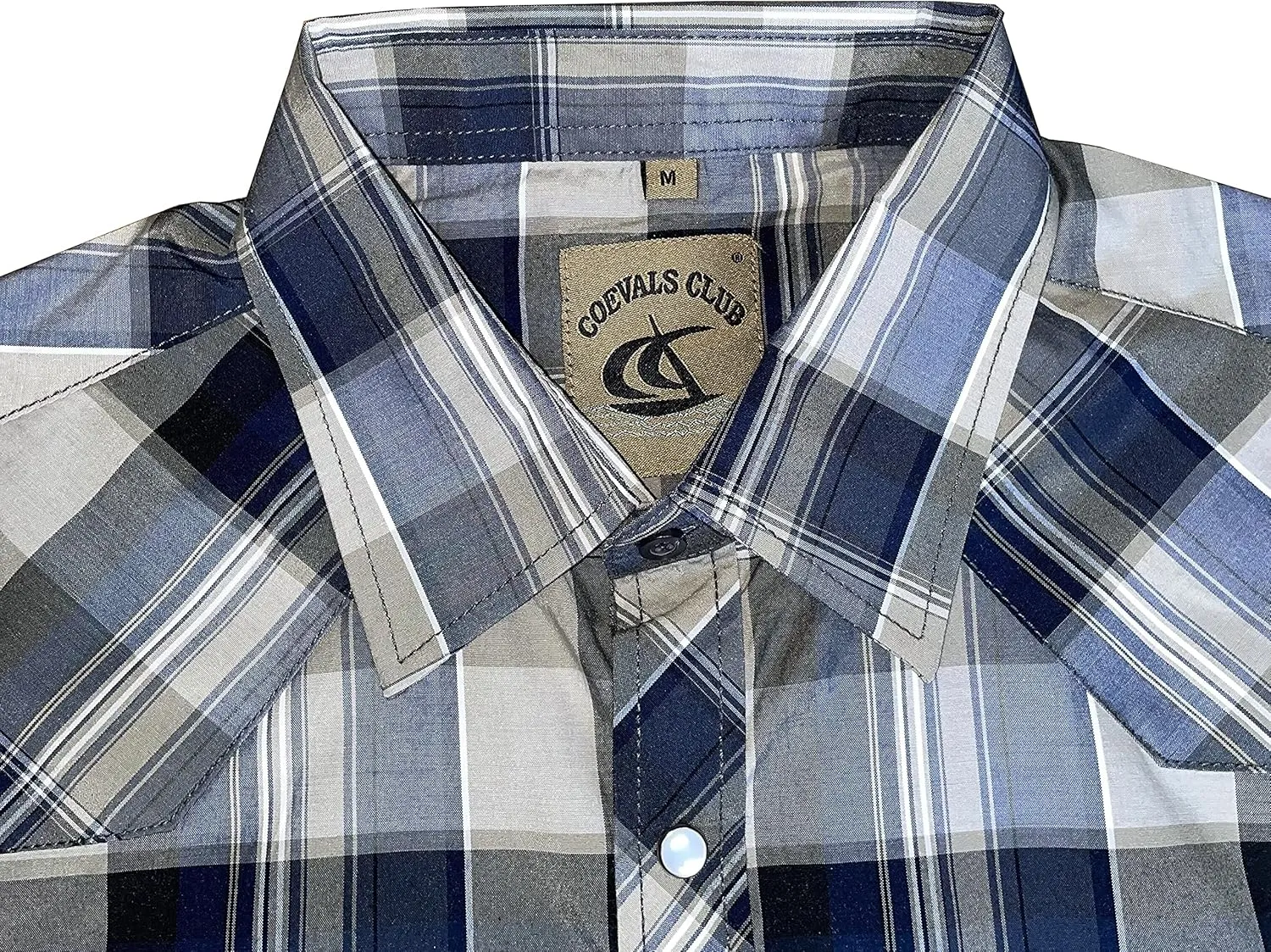 COEVALS CLUB Men's Western Plaid Pearl Snap Buttons Two Pocket Casual Short Sleeve Shirts