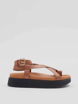 Cognac chunky leather sliders
