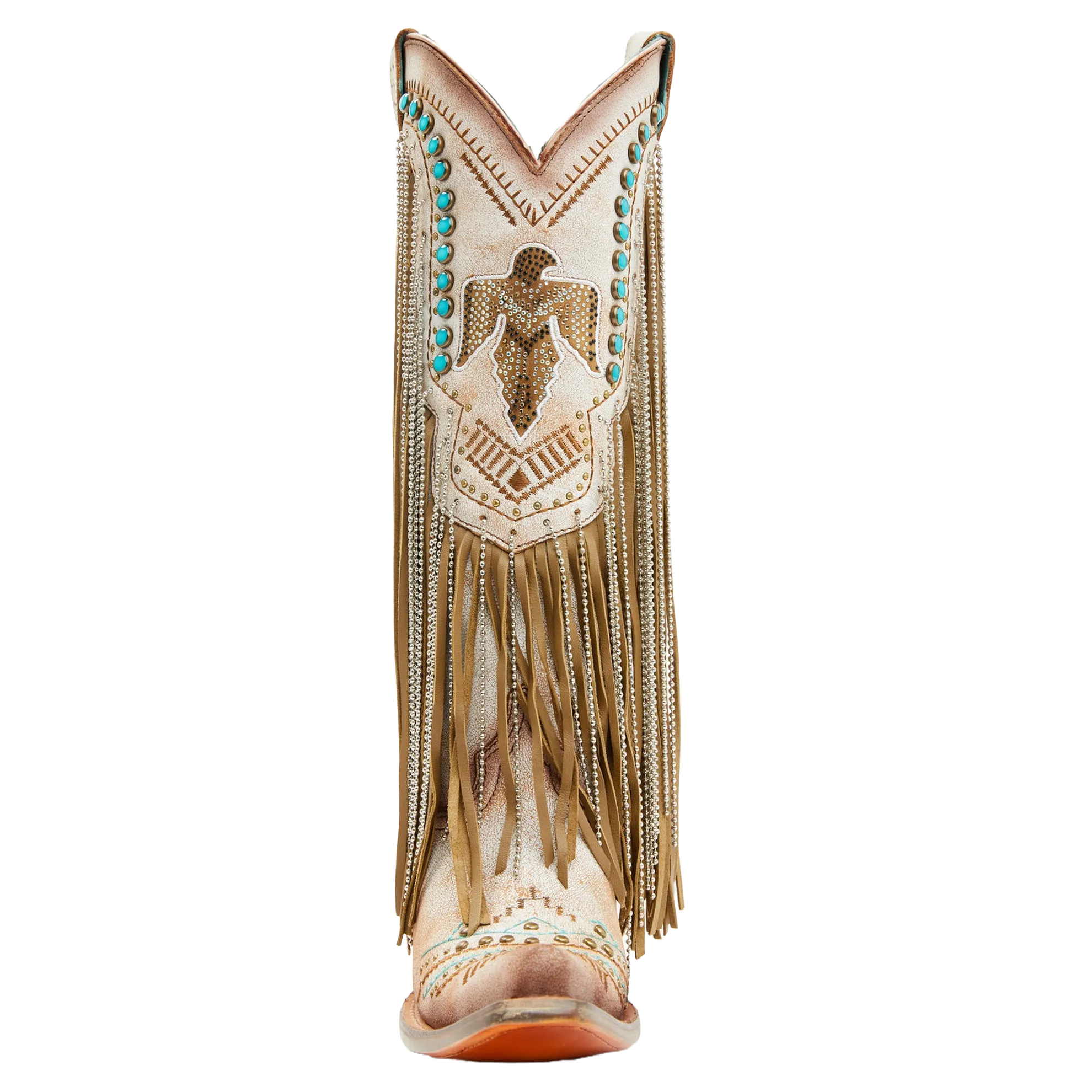 Corral Ladies Beige Crystals Eagle & Lamb Fringe Snip Toe Boots C4088