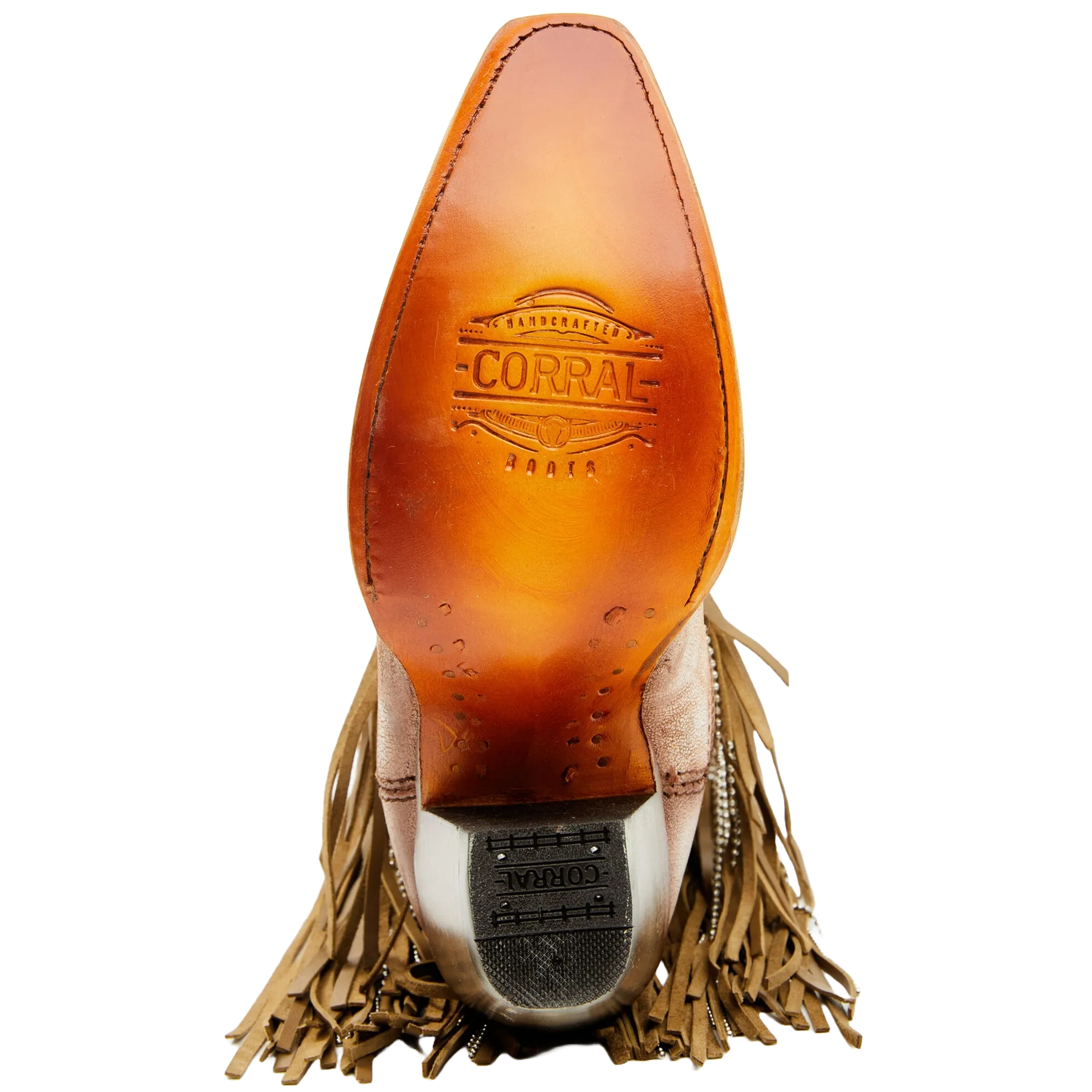 Corral Ladies Beige Crystals Eagle & Lamb Fringe Snip Toe Boots C4088
