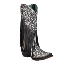 Corral Ladies Black & White Overlay Fringed Boots C3877