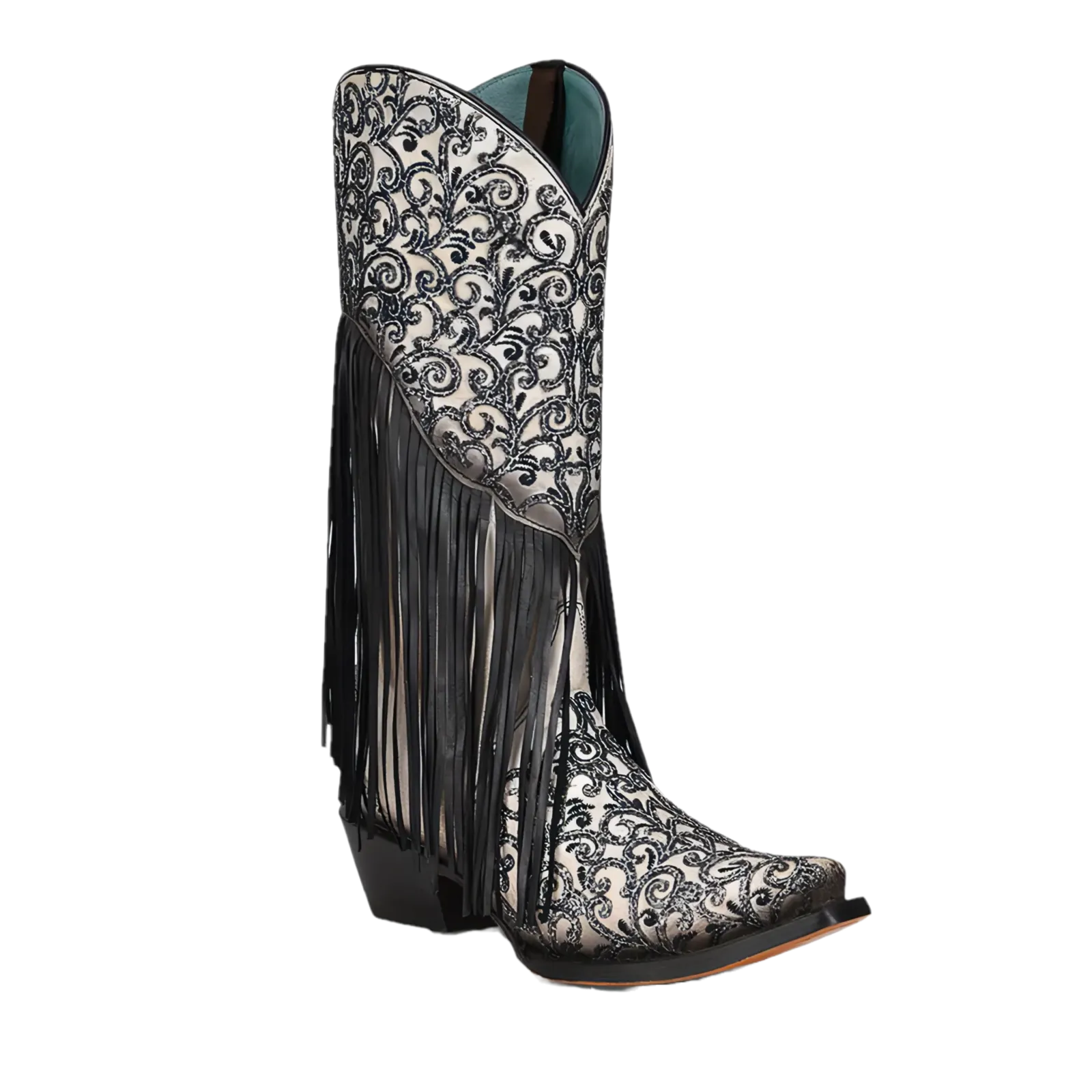 Corral Ladies Black & White Overlay Fringed Boots C3877