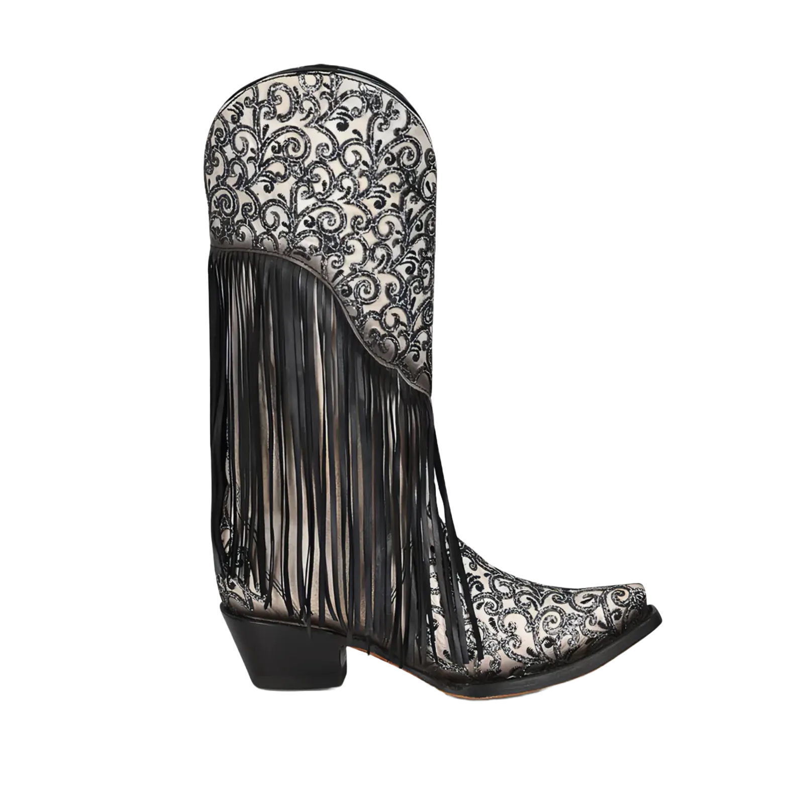 Corral Ladies Black & White Overlay Fringed Boots C3877