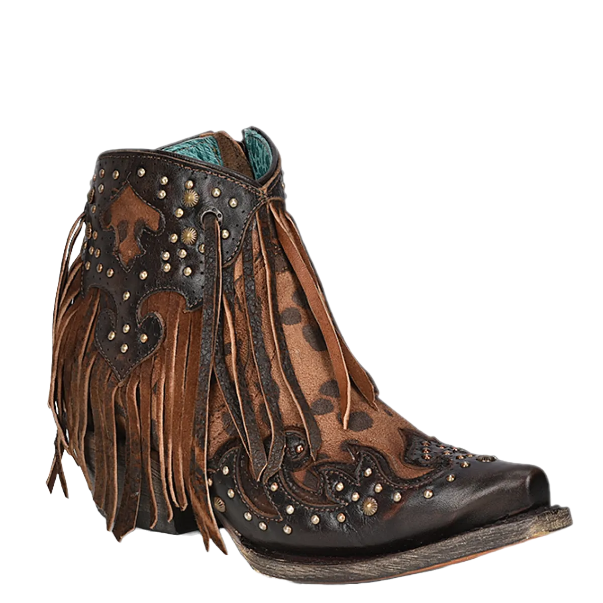 Corral Ladies Fringed Honey Brown Leopard Print Booties A4280
