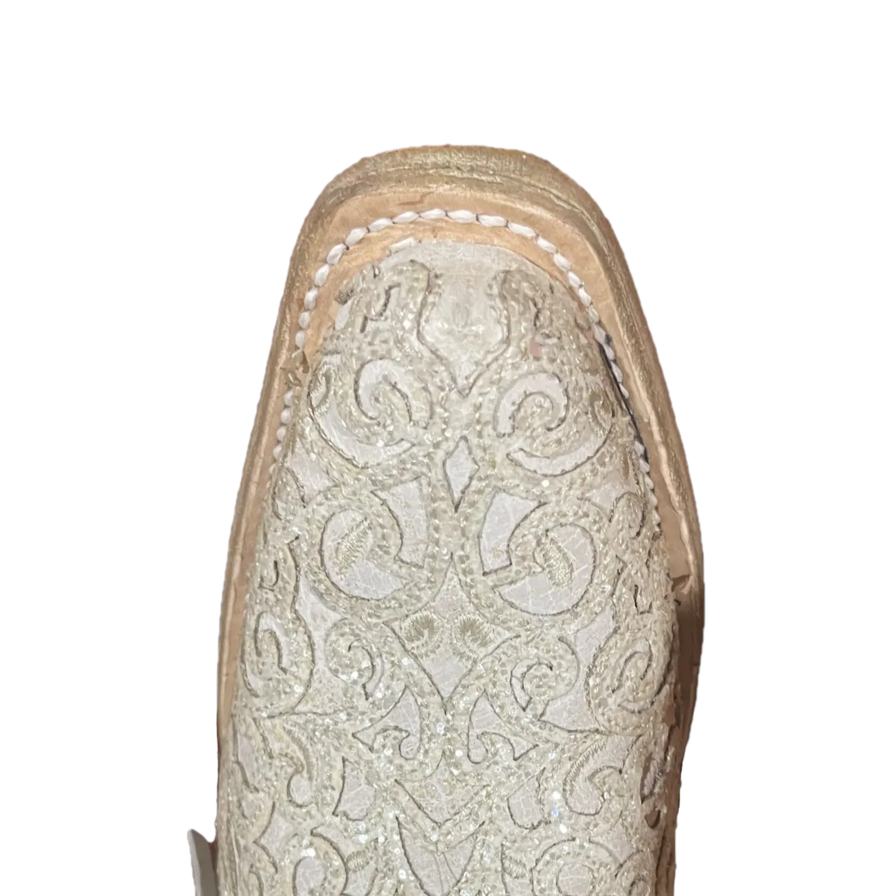 Corral Ladies Paisley Fringed Lamb Overlay White Snip Toe Boots C3955