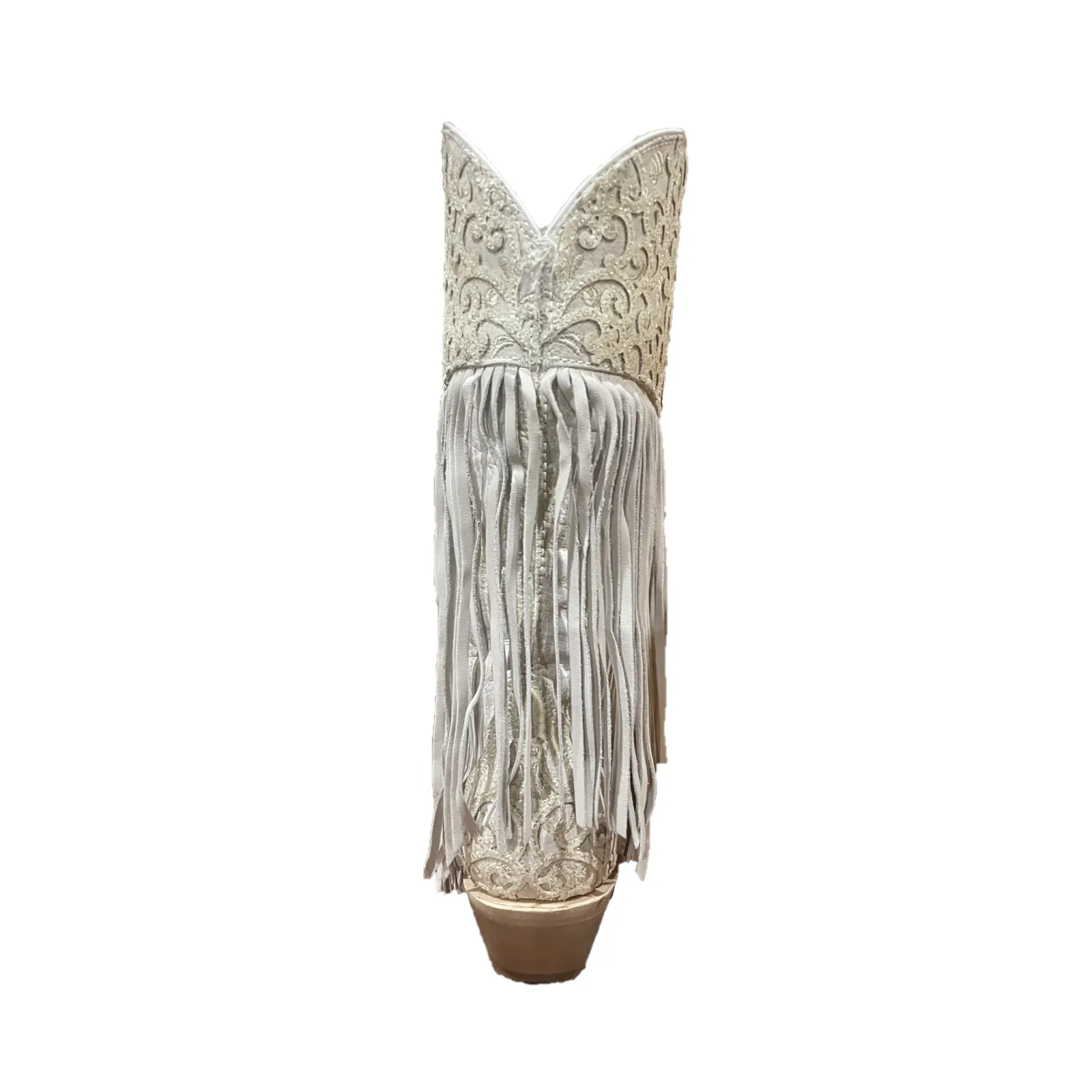 Corral Ladies Paisley Fringed Lamb Overlay White Snip Toe Boots C3955