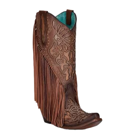 Corral Ladies Studs & Fringed Chocolate Laser & Embroidery Boots C3765