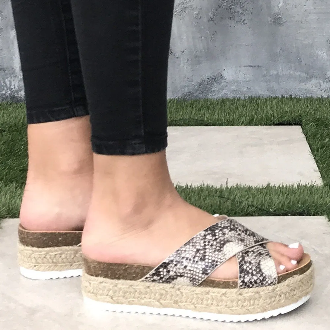 Dessie Snakeskin Tweed Platform Sandals