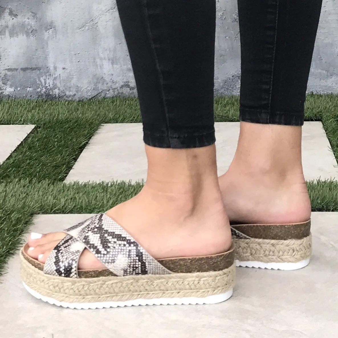 Dessie Snakeskin Tweed Platform Sandals