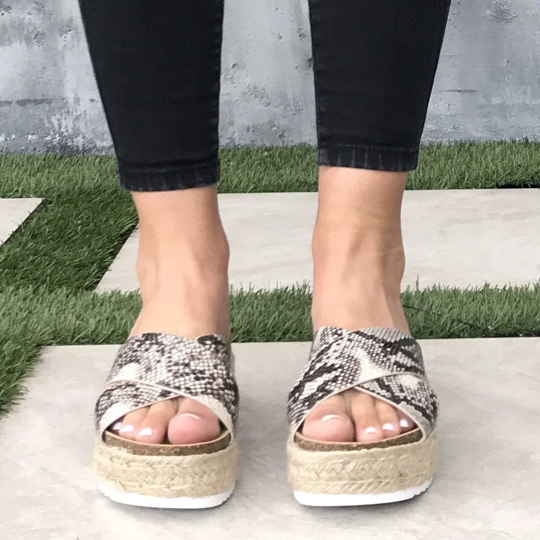 Dessie Snakeskin Tweed Platform Sandals