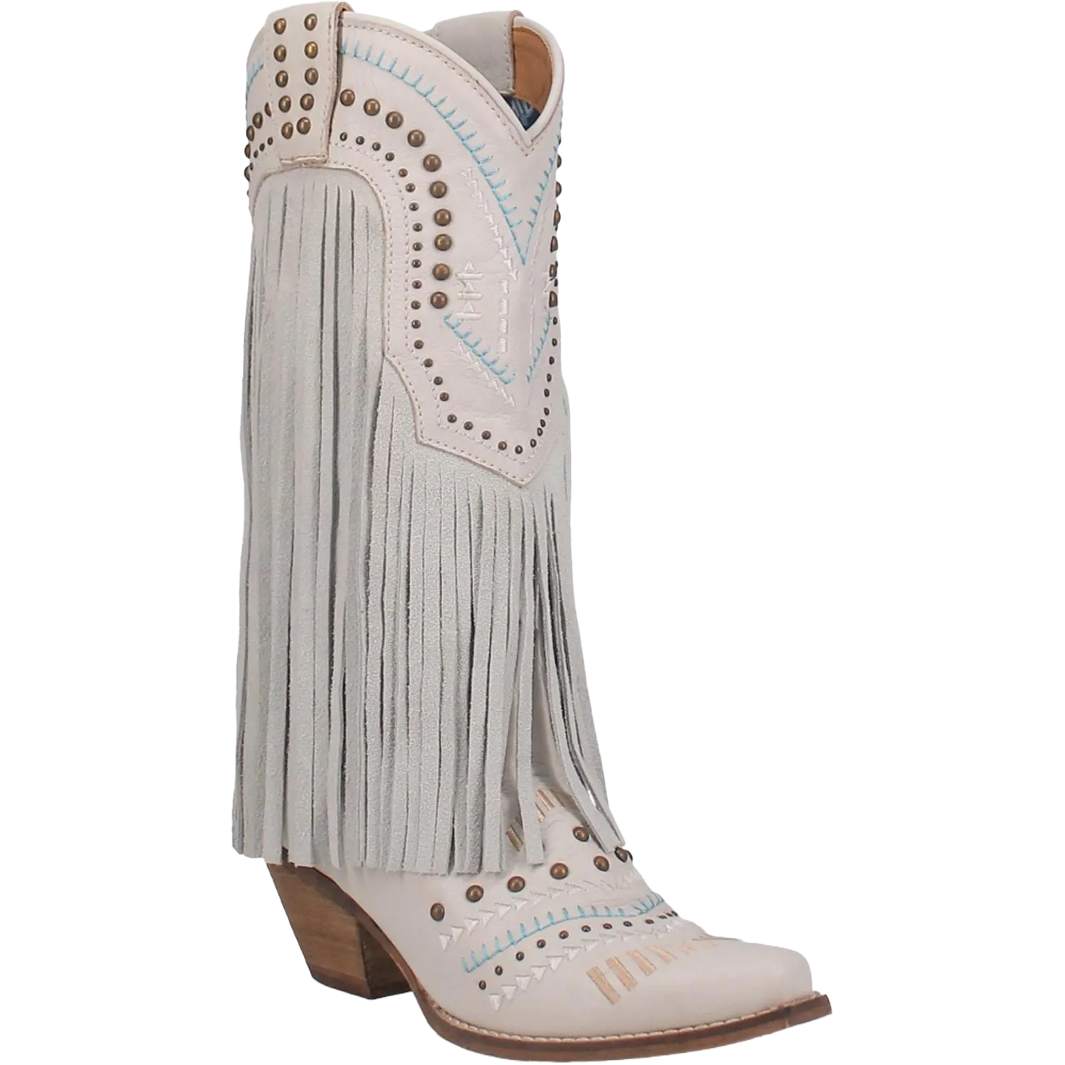 Dingo® Ladies Gypsy Almond Toe Fringed White Boots DI737-WHT