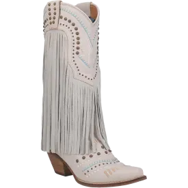 Dingo® Ladies Gypsy Almond Toe Fringed White Boots DI737-WHT
