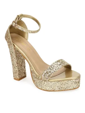 Gold PU Glitter High Platform Block Heels (TC-SLC-S-14-GLD)