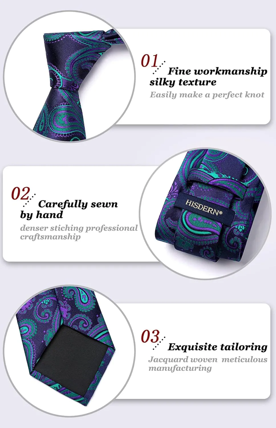 HISDERN Extra Long Ties for Men Classic Floral Tie and Pocket Square Elegant Silk Necktie Handkerchief Set Wedding Party