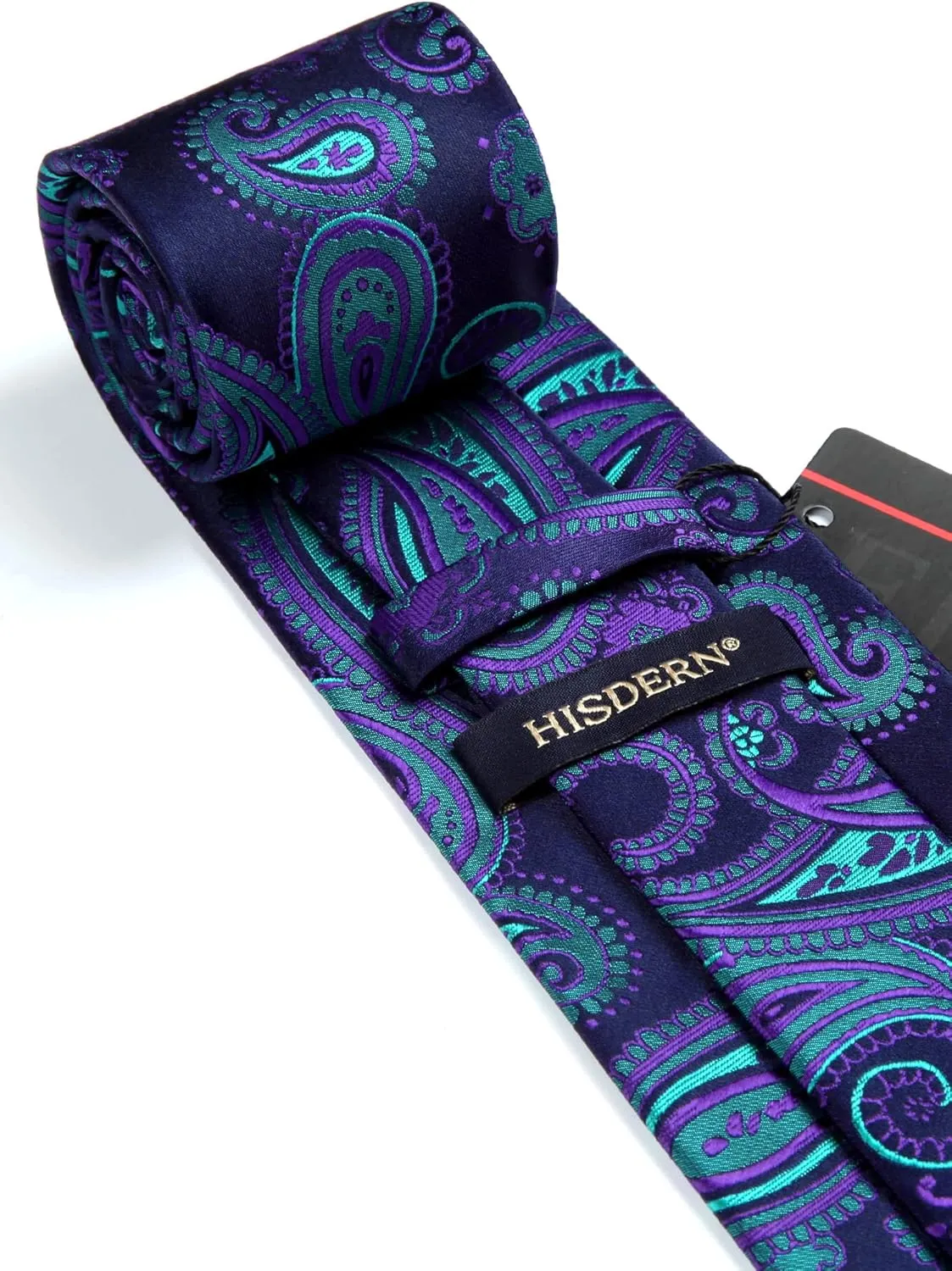 HISDERN Extra Long Ties for Men Classic Floral Tie and Pocket Square Elegant Silk Necktie Handkerchief Set Wedding Party
