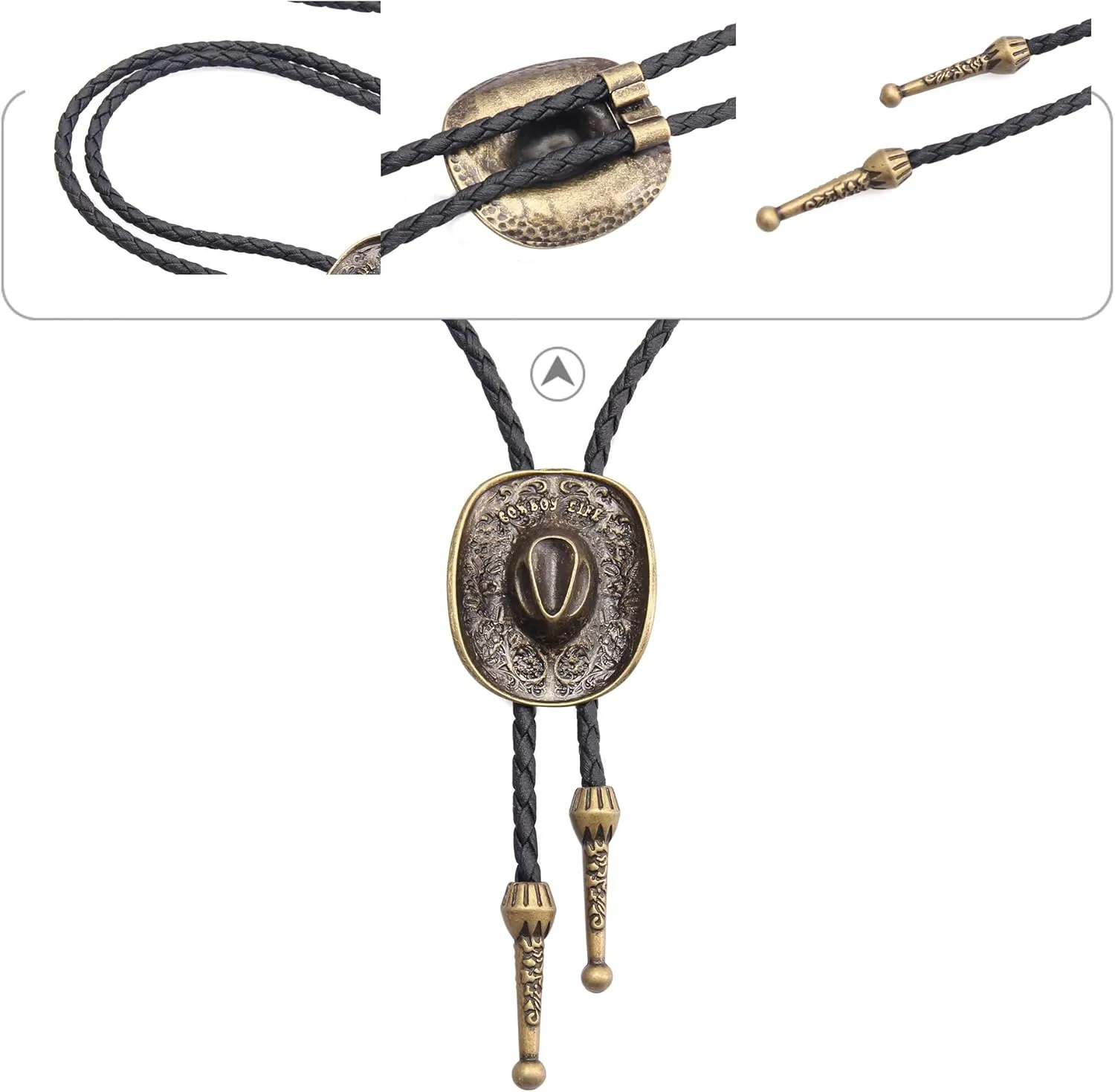 Jeilwiy Bolo Tie for Men Western Cowboy Tie Necklace Gold Bolo Tie Leather Necktie Halloween Tie Accessories for Women