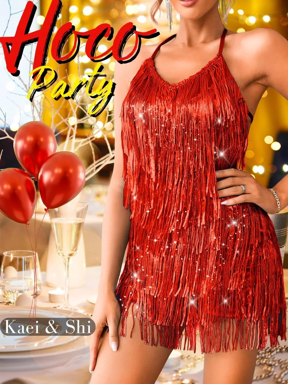 Kaei&Shi Sequin Fringe Romper,Sparkly Glitter Metallic Jumpsuits For Women,Backless Shorts Dress Disco Birthday Dance Outfit