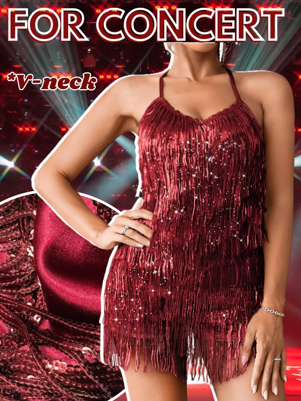 Kaei&Shi Sequin Fringe Romper,Sparkly Glitter Metallic Jumpsuits For Women,Backless Shorts Dress Disco Birthday Dance Outfit