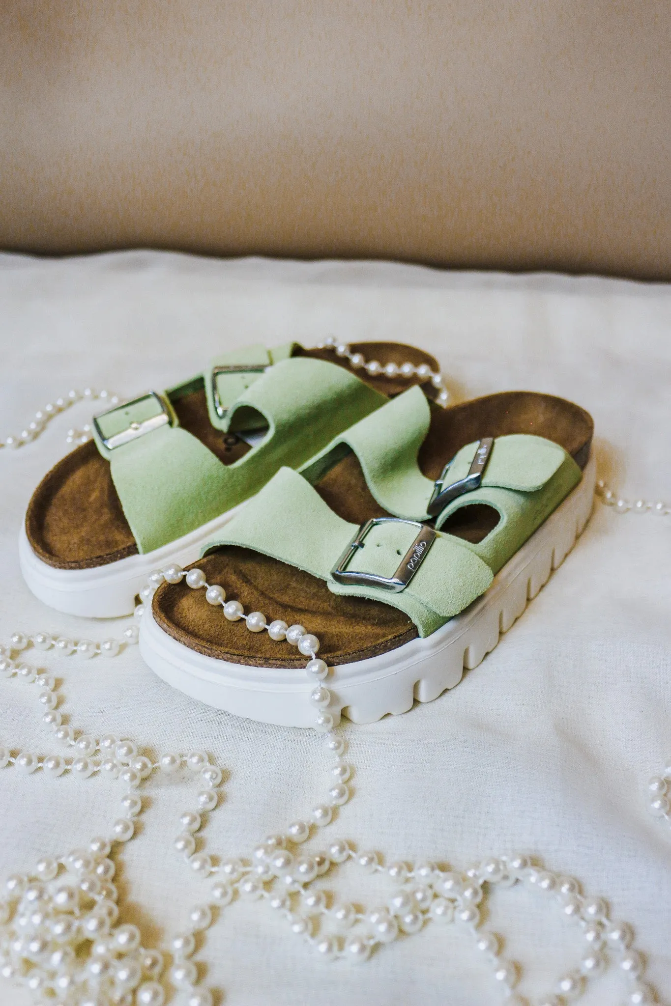 Lime Arizona Chunky Suede Leather Platform Birkenstock
