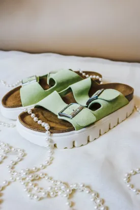 Lime Arizona Chunky Suede Leather Platform Birkenstock