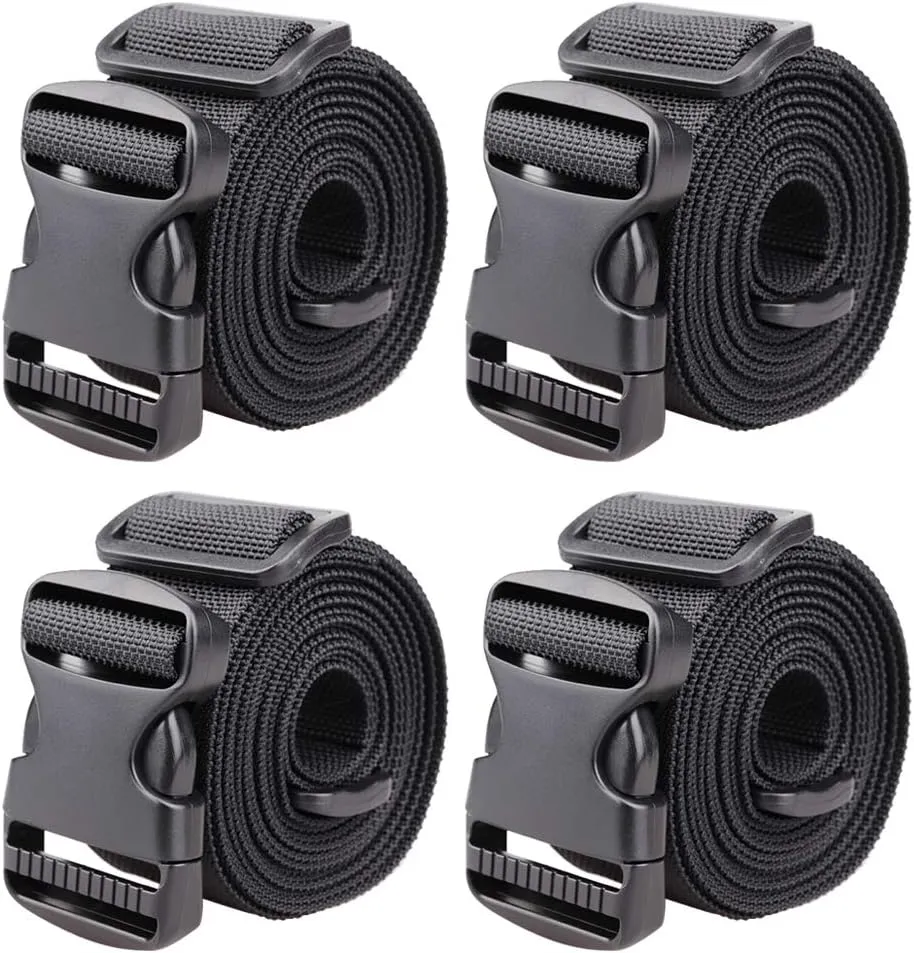 MAGARROW 1.5" Utility Straps with Buckle Adjustable, 4-Pack (Black, 9.5 feet Long)