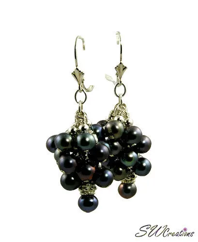 Majolica Peacock Pearl Cluster Beaded Earrings