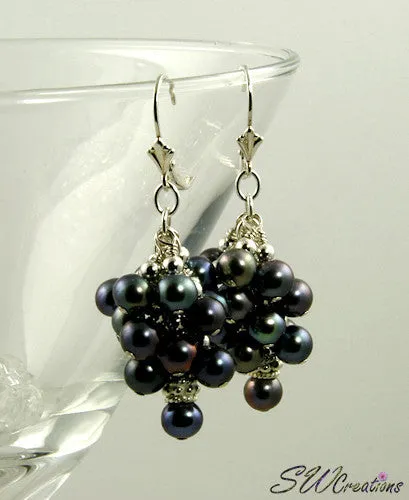 Majolica Peacock Pearl Cluster Beaded Earrings