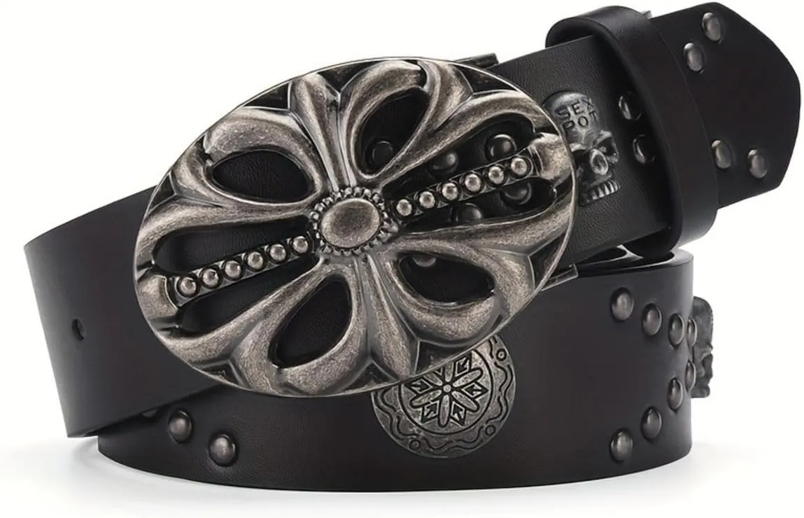 Men's Belt Bohemian Style Belt Vintage Skeleton Women's Belt Riveted Belt Hip Hop Punk Rock Y2K Belt