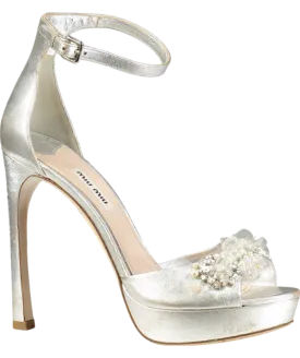 Miu Miu Metallic Leather Crystal Embellished Platform Ankle Strap Sandals UK 5 EU 38 👠