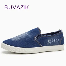 New 2017 Spring and autumn Men Shoes Breathable Slip-on  Cut-out Denim Casual Canvas Shoes hard-wearing rubber sole Size 39-44