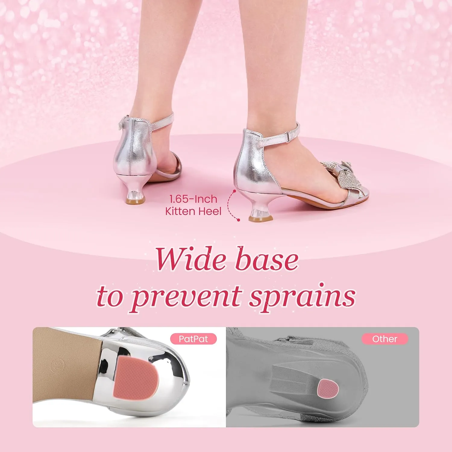 PATPAT Girls Low Heel Sandals with Removable Bow ?C Open Toe Dress Shoes for Flower Girl Wedding Party, Ankle Strap Princess Shoes for Little Big Kids, Sizes 11-6